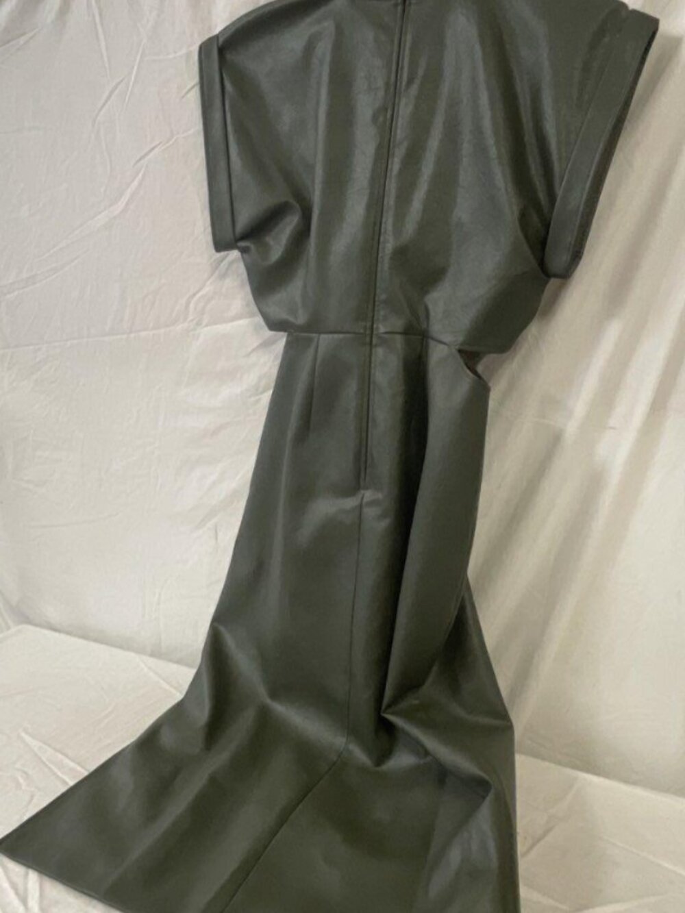 Anthropologie Eva Franco Olive Green Vegan Leather Cutout Midi Dress Size 8 - Picture 4 of 7
